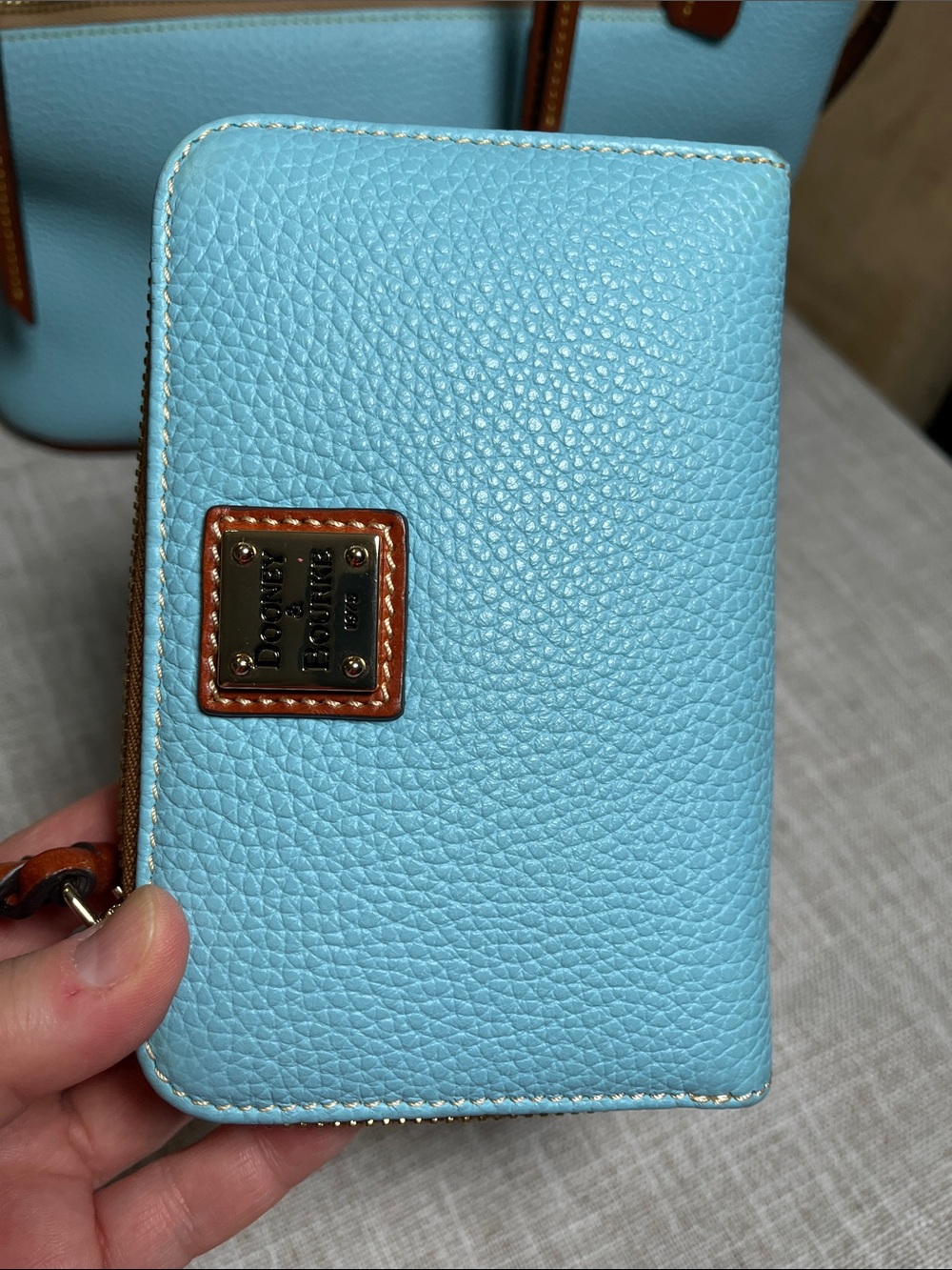 Dooney & Bourke Caribbean Blue Leather Tote with Medium Zip Wallet - Picture 7 of 11